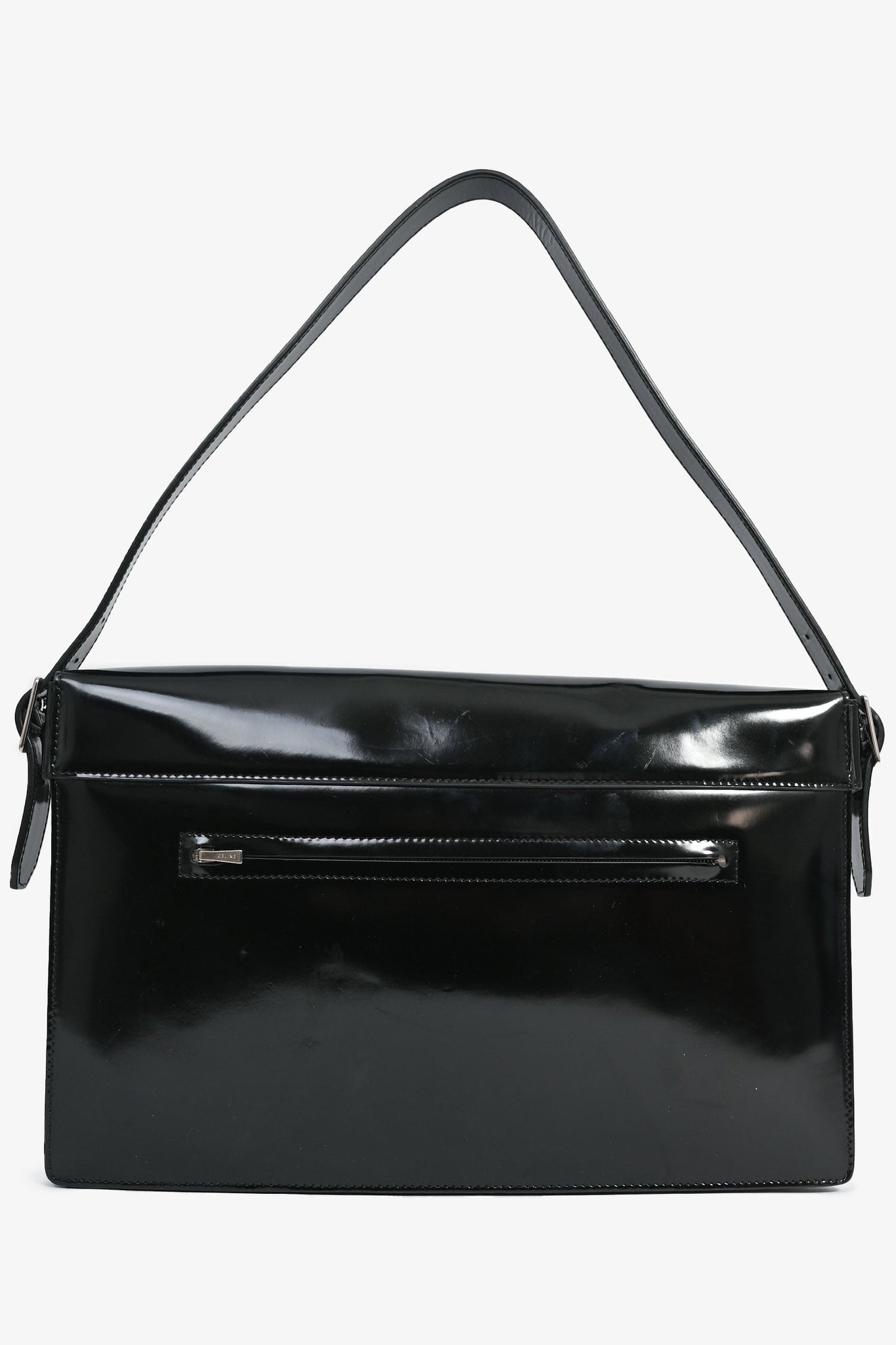 Celine Black/Brown Patent Leather Diamond Shoulder Bag