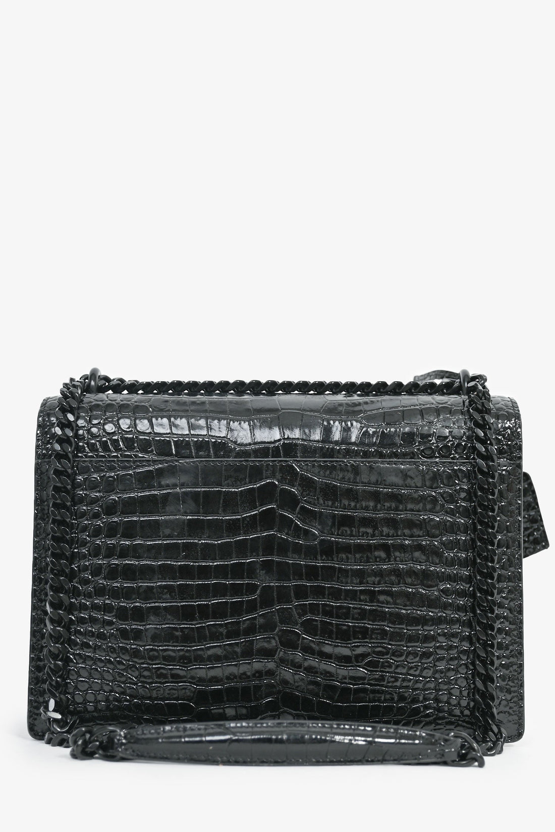 Saint Laurent Black Croc Embossed Sunset Medium Chain Shoulder Bag