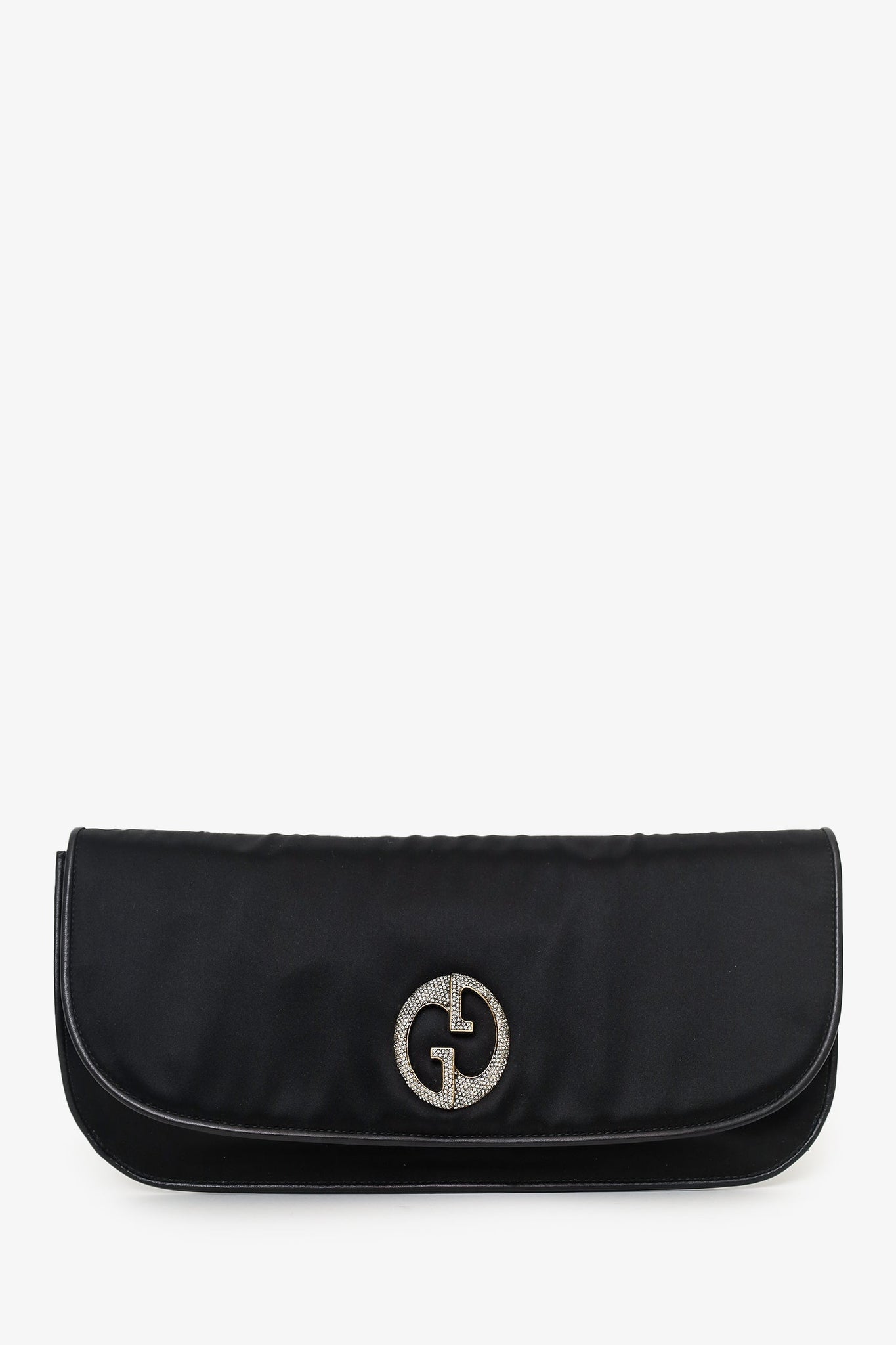Gucci Black Satin Diamante Embellished 1973 'GG' Clutch