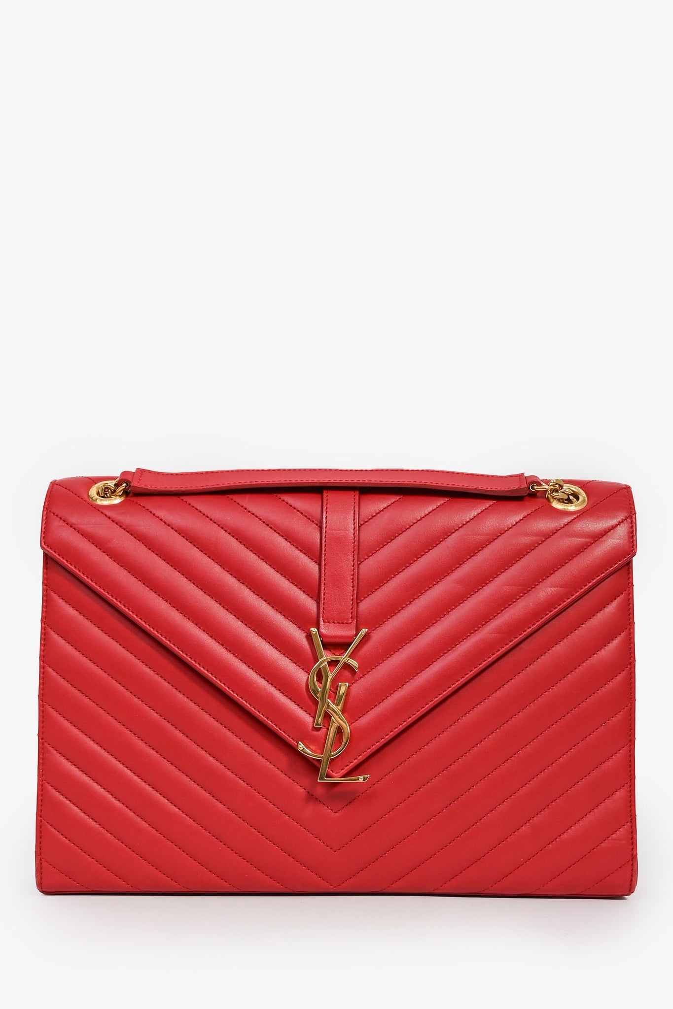Saint Laurent Red Chevron Leather Envelope Large Chain Shoulder Bag