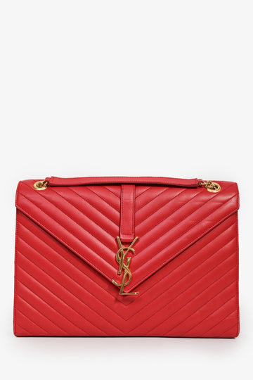 Saint Laurent Red Chevron Leather Envelope Large Chain Shoulder Bag