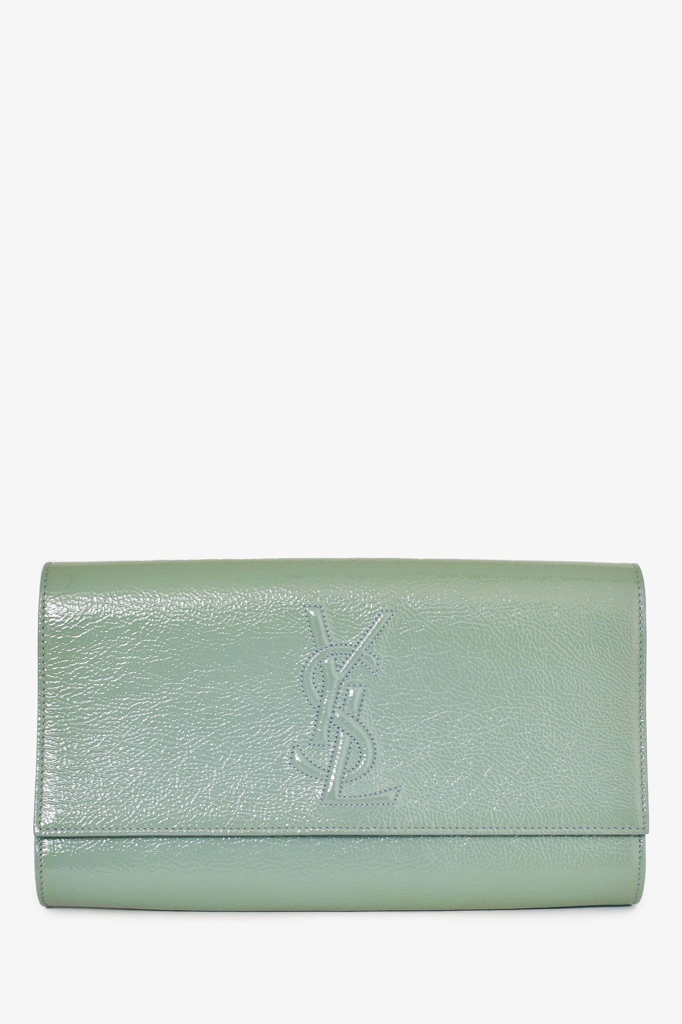 Saint Laurent Teal Green Patent Leather Belle De Jour Clutch (As Is)