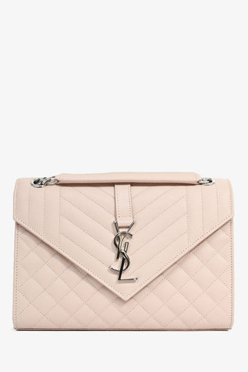 Saint Laurent 2018 Light Beige Leather Tri-Quilted Envelope Chain Medium Shoulder Bag