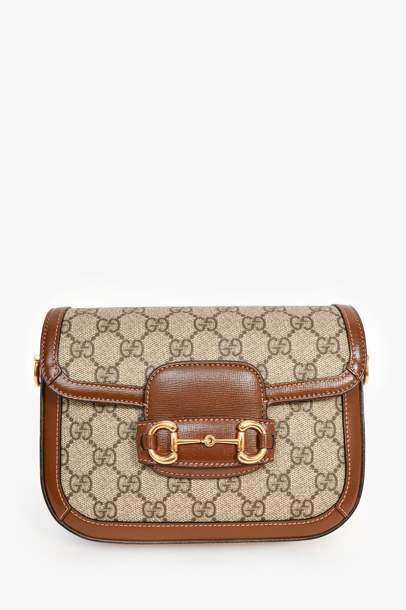 Gucci GG Monogram/Brown Leather 'Horsebit 1955' Small Shoulder Bag with Extra Strap