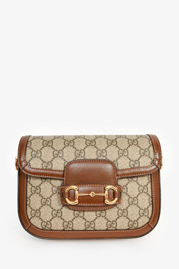Gucci GG Monogram/Brown Leather 'Horsebit 1955' Small Shoulder Bag with Extra Strap