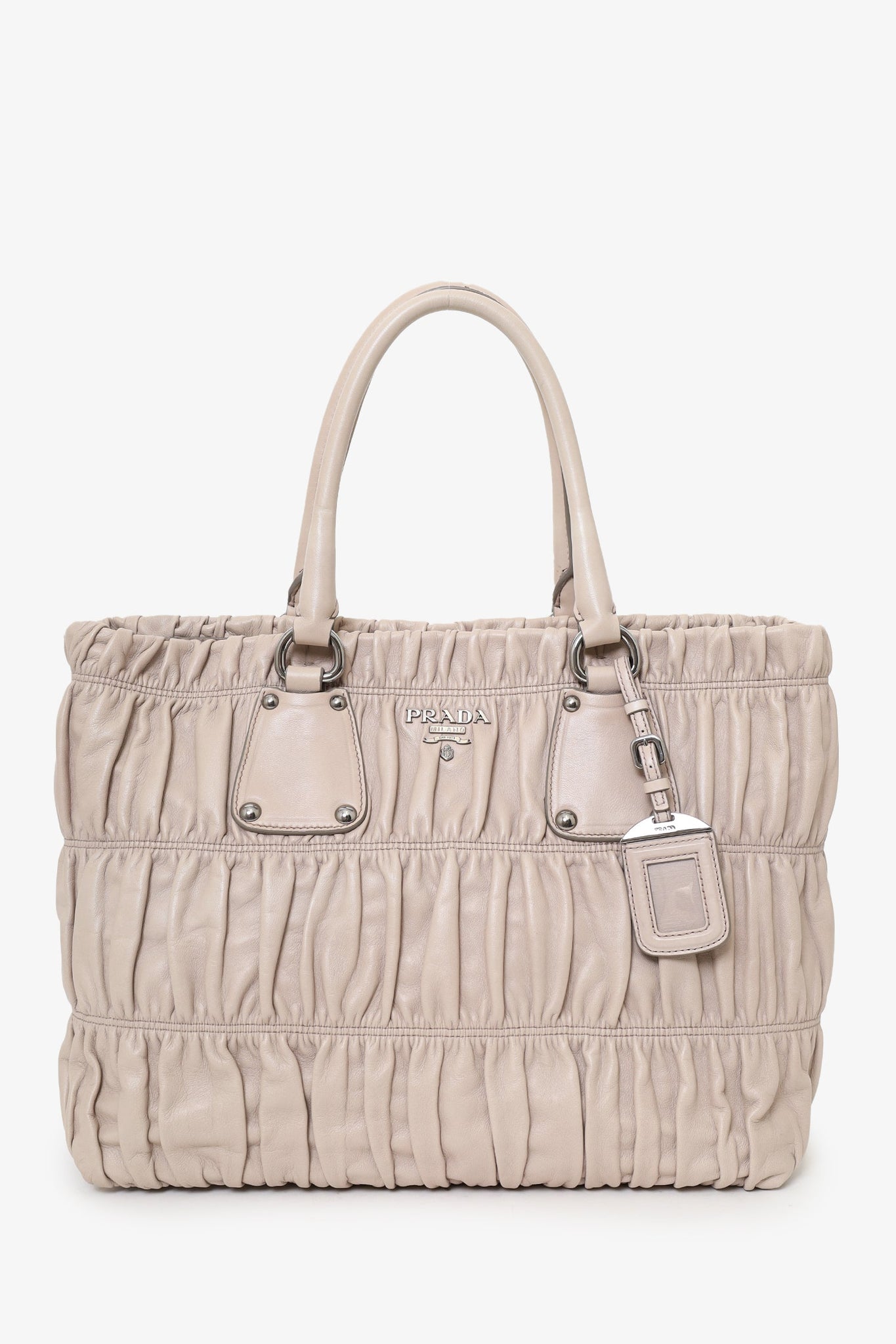 Prada Taupe Nappa Gaufre Leather Shoulder Bag With Strap