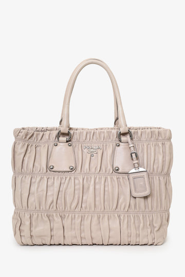 Prada Taupe Nappa Gaufre Leather Shoulder Bag With Strap