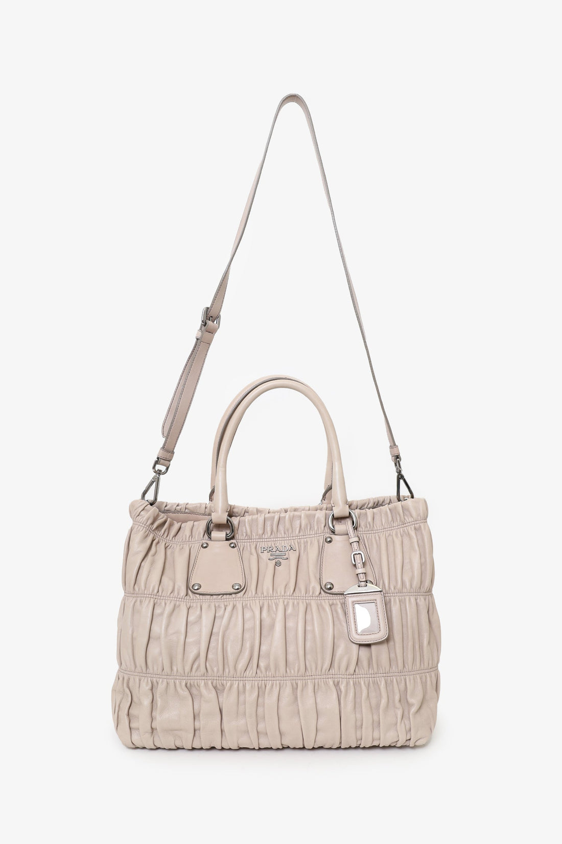 Prada Taupe Nappa Gaufre Leather Shoulder Bag With Strap