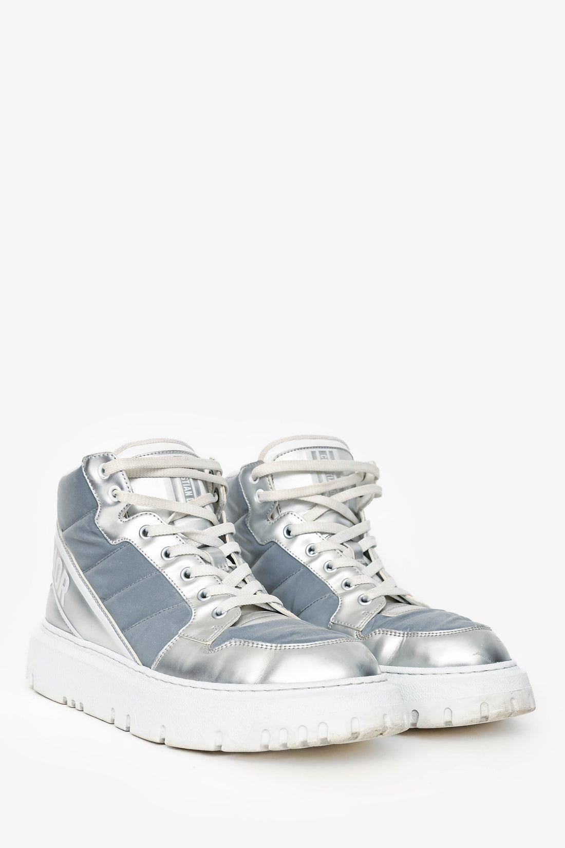 Christian Dior Silver Metallic High Top D-Player Sneakers Size 40