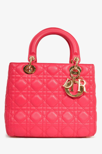 Christian Dior 2013 Pink Leather Medium 'Lady Dior' Top Handle Bag