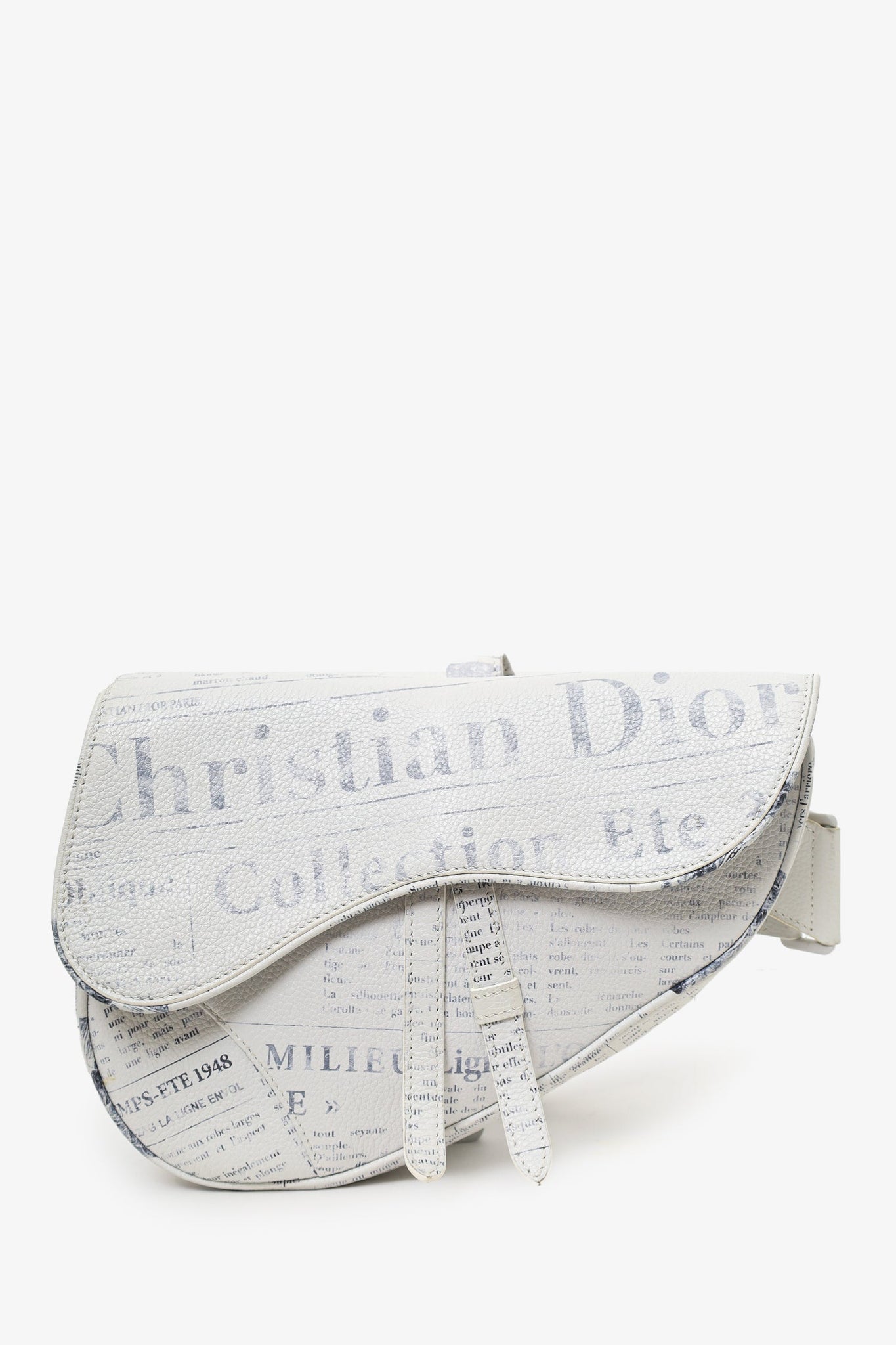 Christian Dior x Daniel Arsham 2019 White/Grey Newspaper Printed Saddle Bag