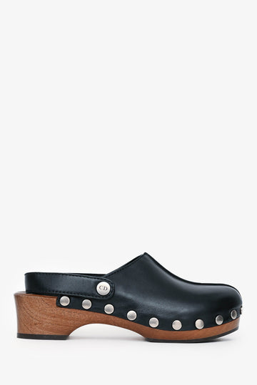Christian Dior Black Leather Diorquake Clogs Size 37
