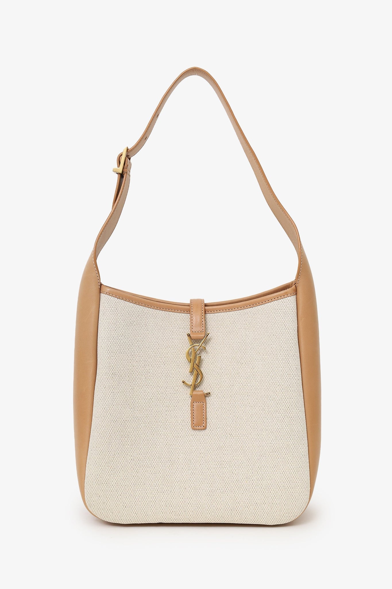 Saint Laurent Cream/Tan Leather/Canvas ‘LE 5 7 Small’ Shoulder Bag