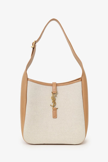 Saint Laurent Cream/Tan Leather/Canvas ‘LE 5 7 Small’ Shoulder Bag