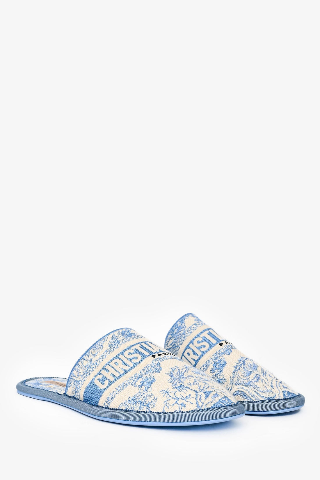 Christian Dior White/Blue Jacquard Slippers Size 37