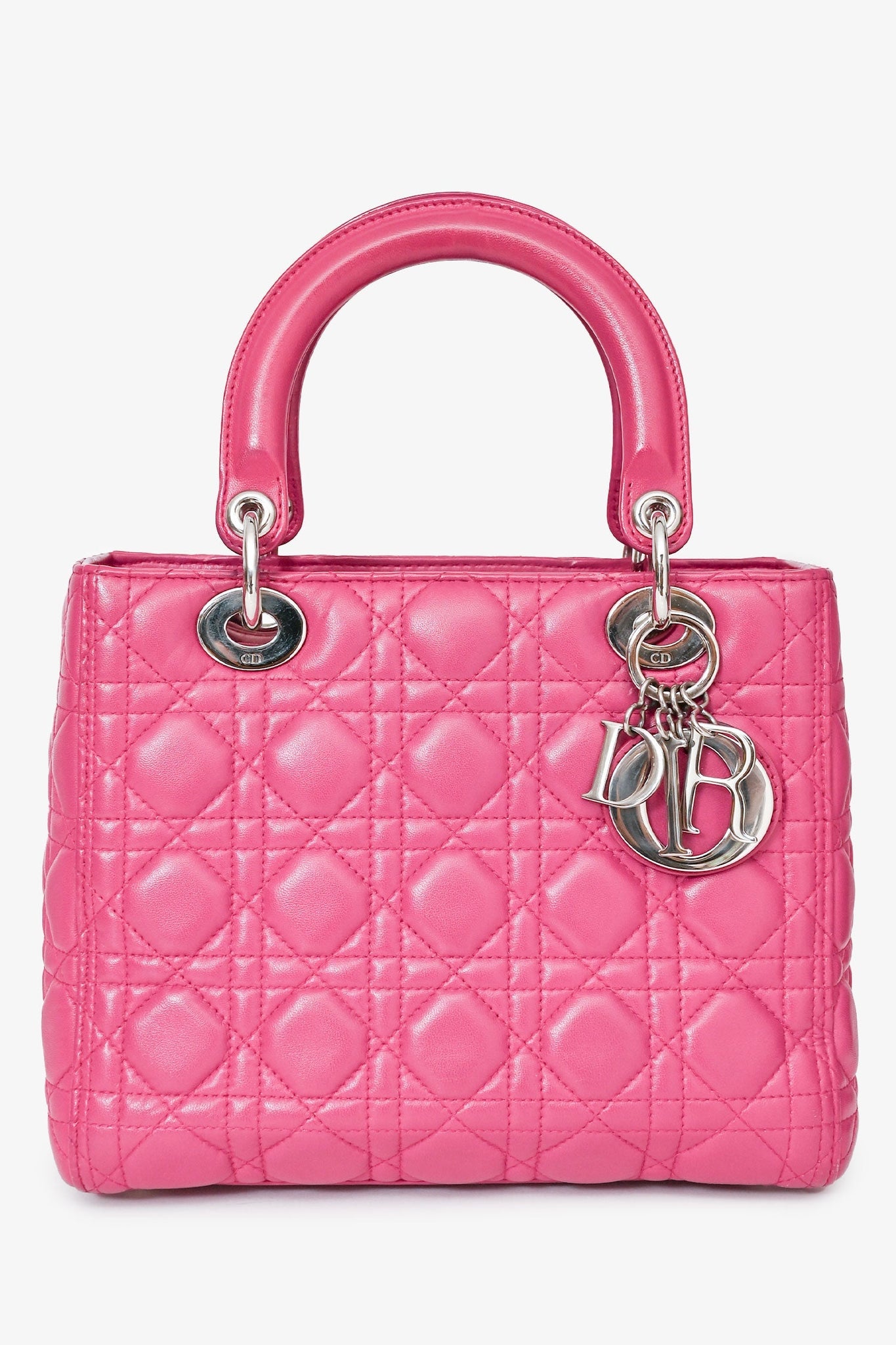 Christian Dior 2013 Pink Cannage Leather Lady Dior Top Handle with Strap