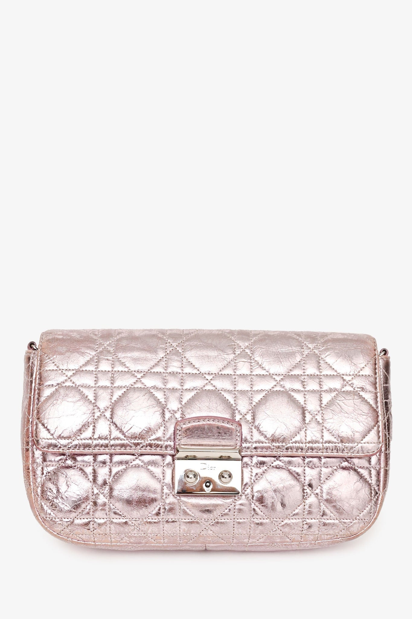 Christian Dior 2014 Pink Metallic Cannage Leather 'Miss Dior' Wallet on Chain