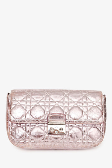 Christian Dior 2014 Pink Metallic Cannage Leather 'Miss Dior' Wallet on Chain