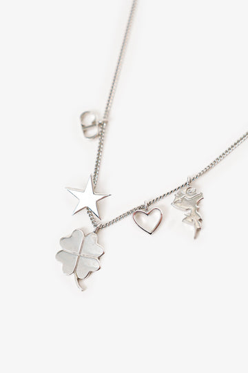 Christian Dior Silver Tone Four Leaf Clover/Star/Heart Charm Necklace