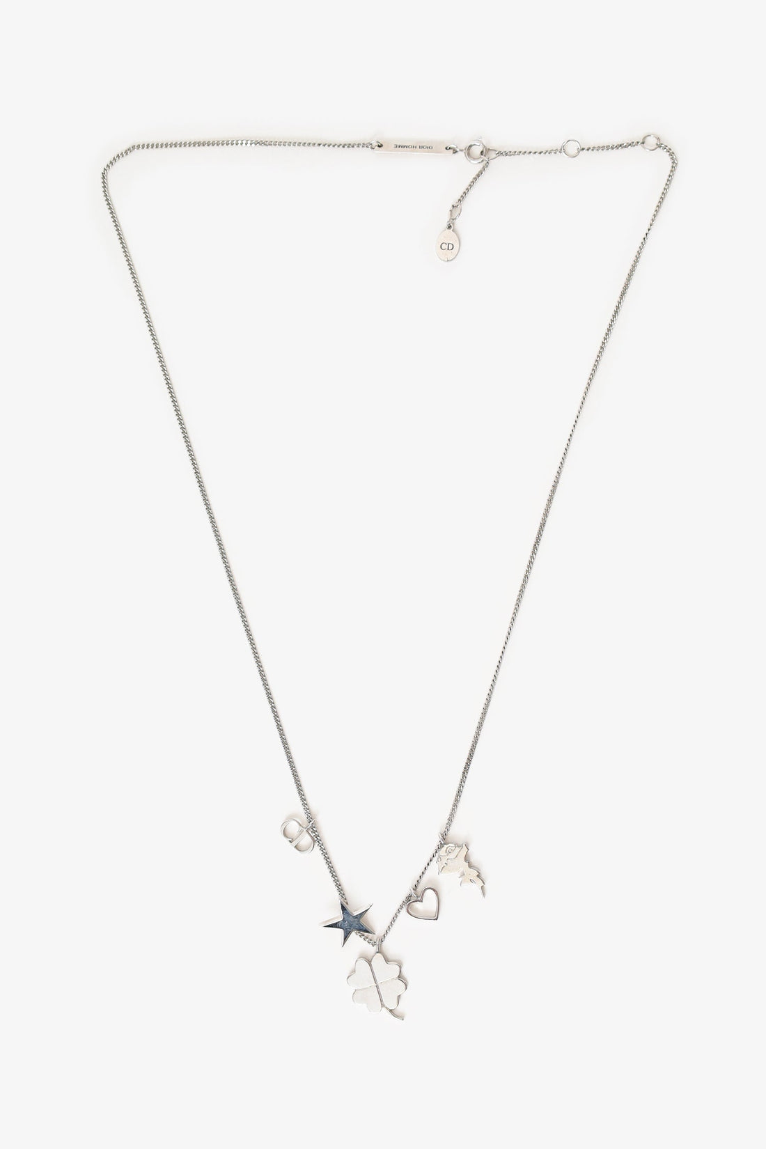 Christian Dior Silver Tone Four Leaf Clover/Star/Heart Charm Necklace
