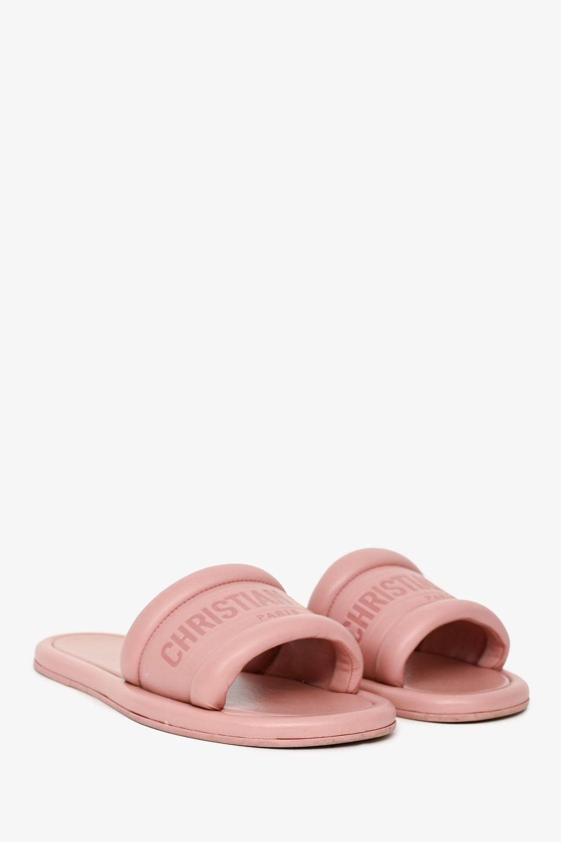 Christian Dior Pink Leather Every-D Logo Embossed Slides Size 36
