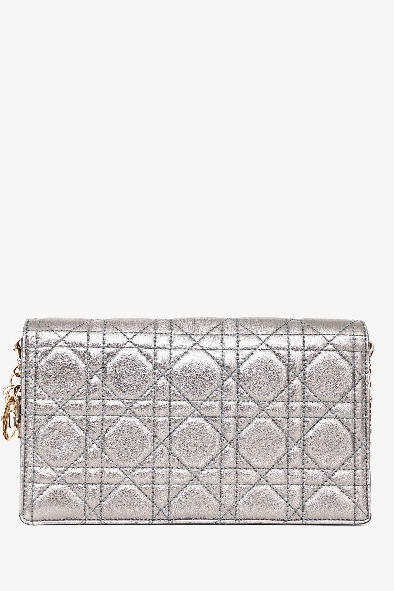 Christian Dior 2019 Silver Cannage Leather Lady Dior Pouch on Chain
