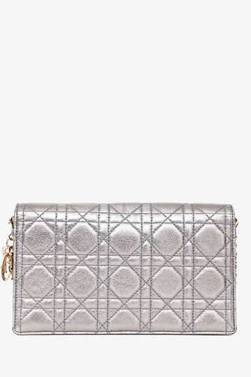 Christian Dior 2019 Silver Cannage Leather Lady Dior Pouch on Chain