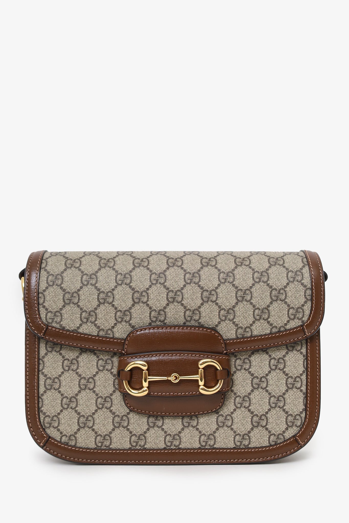Gucci Beige/Brown Monogram 'Gucci 1955' Horsebit Shoulder Bag