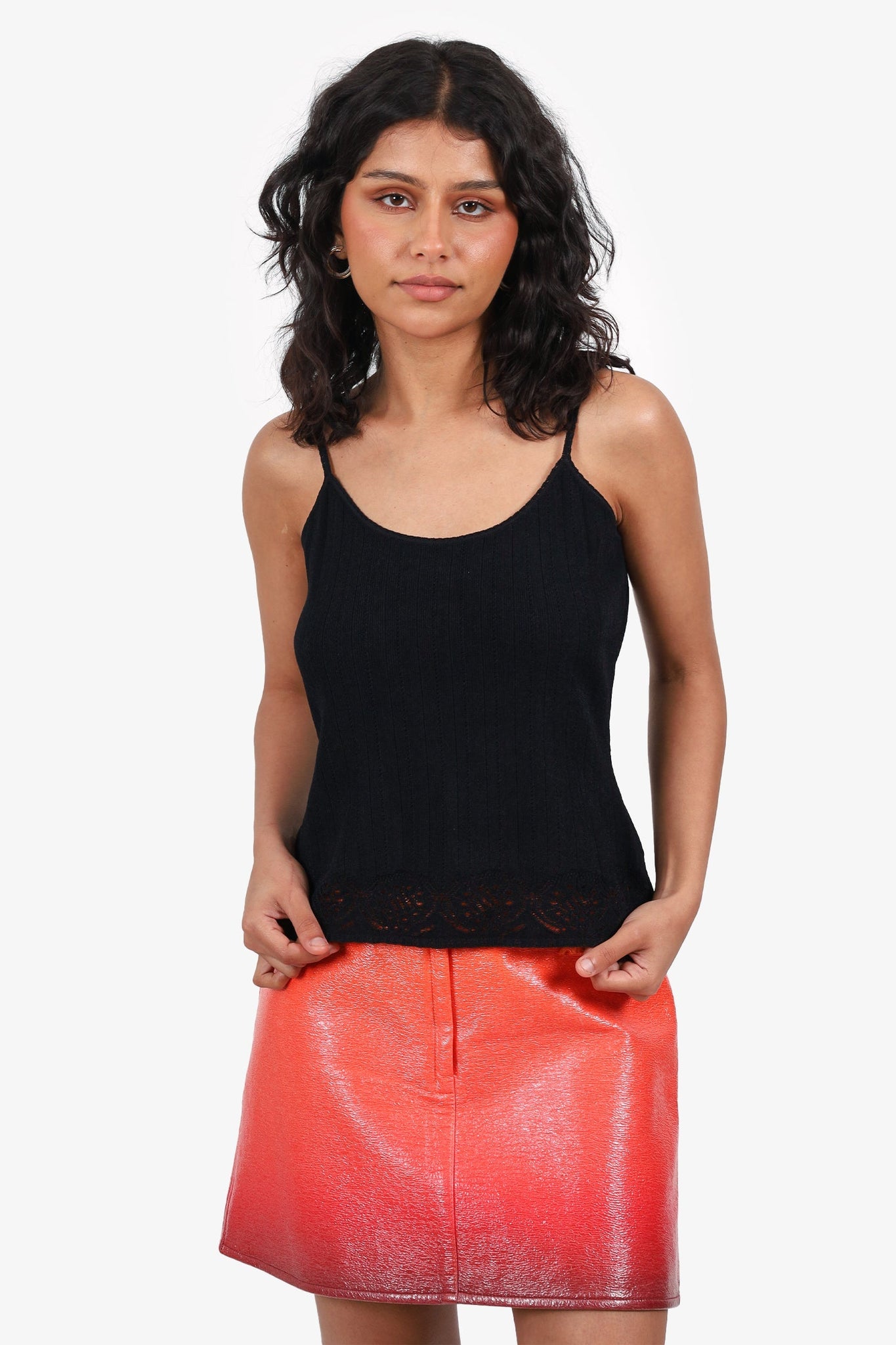 Christian Dior Black Ribbed Knit Cropped Tank Top Size 10
