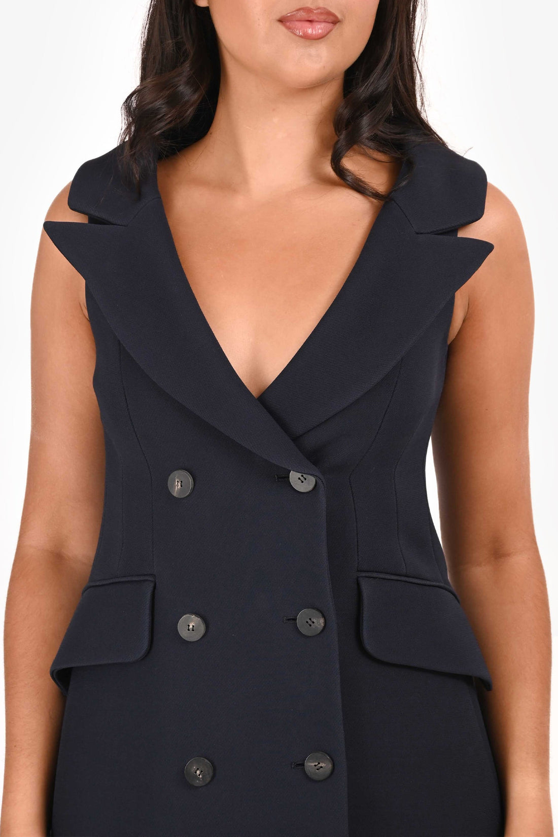 Christian Dior Navy Wool Double Breasted Sleeves Blazer Style Long Dress Size 38