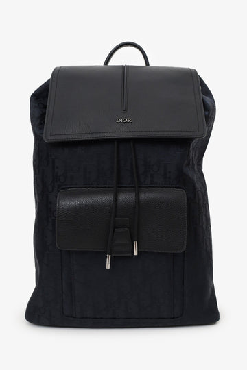 Christian Dior 2022 Navy/Black Leather/Nylon Motion Oblique Backpack