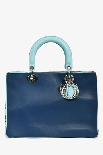 Christian Dior Python Navy/Light Blue Leather 'Diorissimo' Top Handle with Strap and Pouch