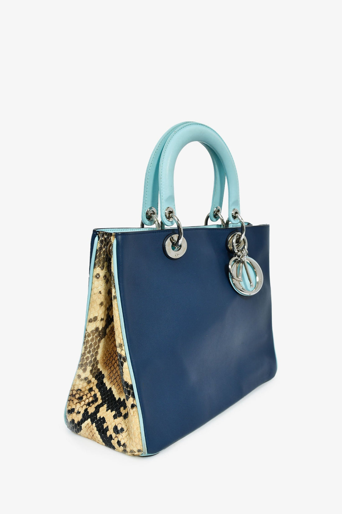 Christian Dior Python Navy/Light Blue Leather 'Diorissimo' Top Handle with Strap and Pouch