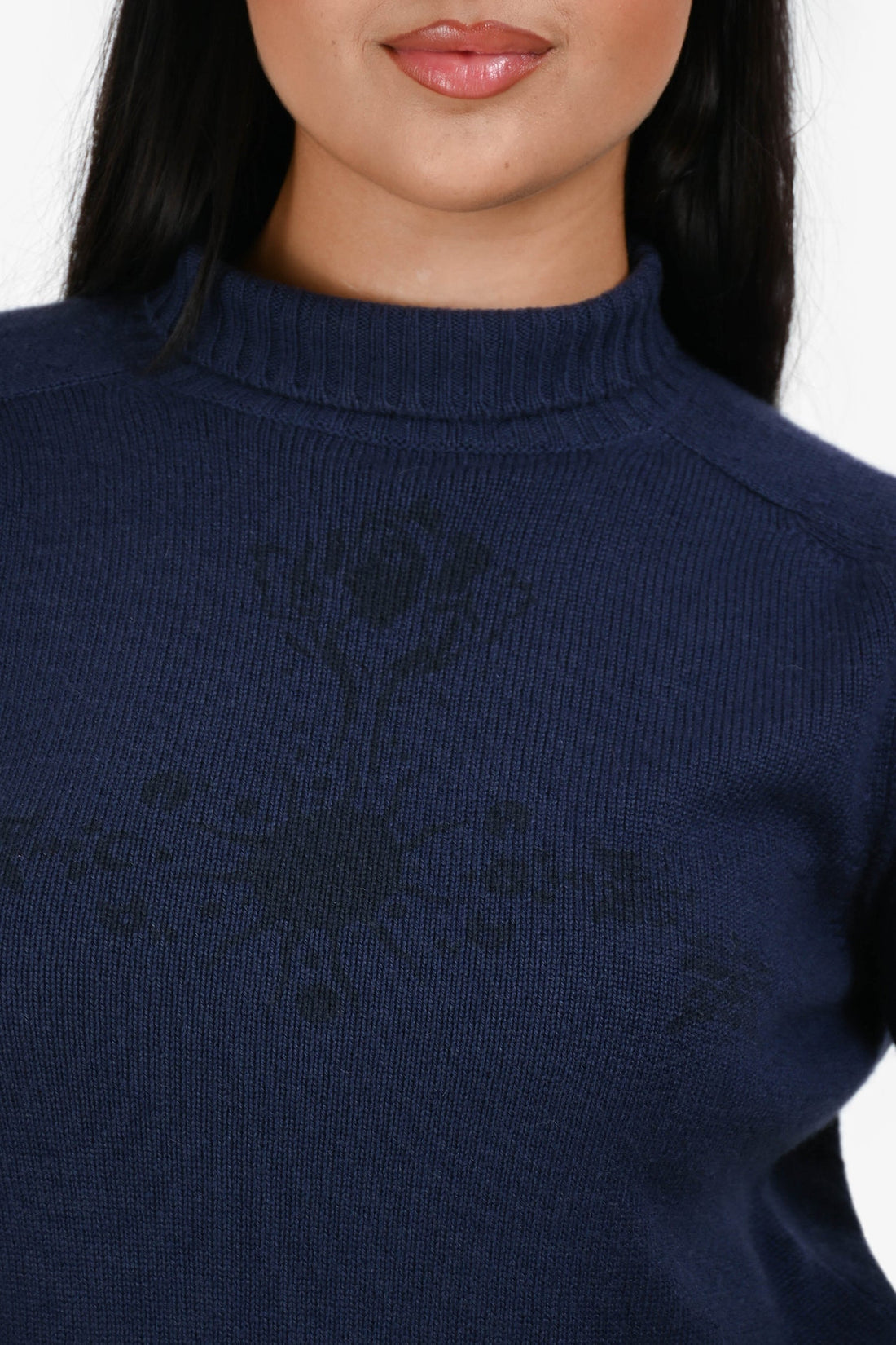 Christian Dior Navy Blue/Black Printed Cashmere Turtleneck Sweater Size 4 US