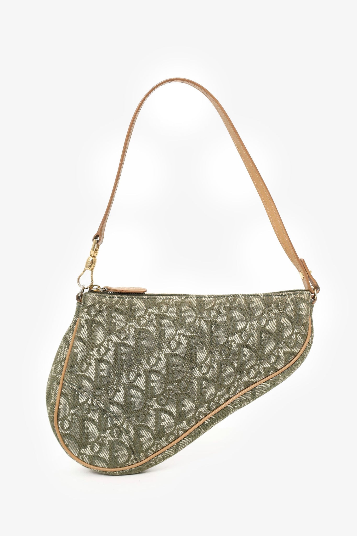 Christian Dior 2001 Green Oblique Canvas Mini Saddle Pochette