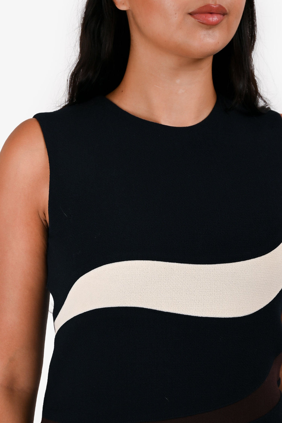 Christian Dior Navy Wool Cream/Brown Striped Sleeveless Midi Dress Size 6 US