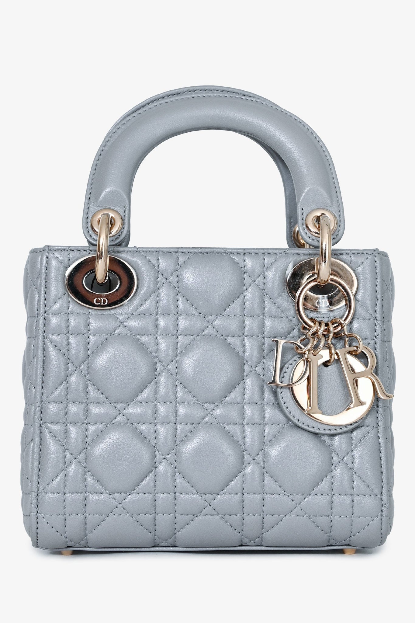 Christian Dior Grey Shimmer Leather Cannage Mini Lady Dior with Strap