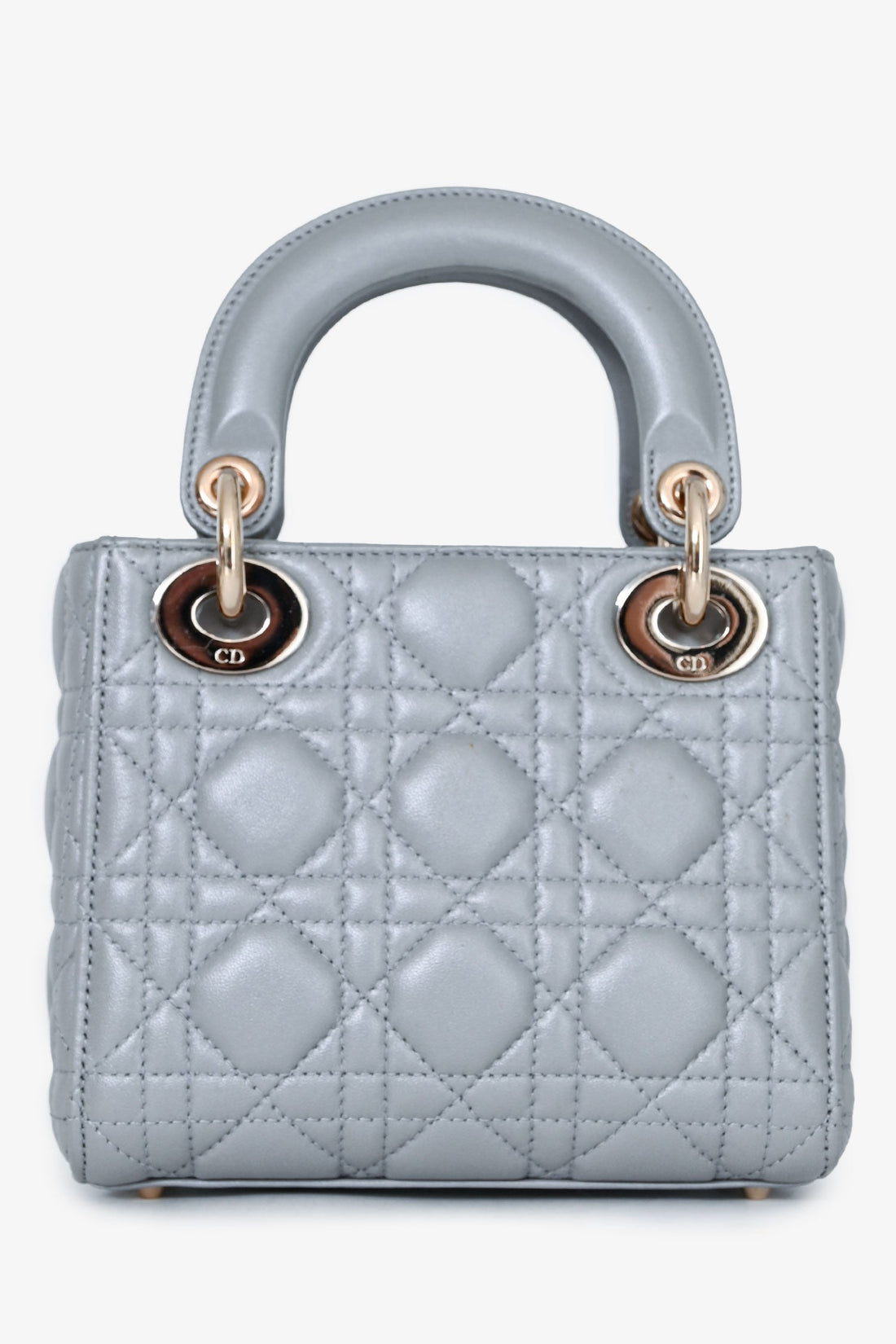 Christian Dior Grey Shimmer Leather Cannage Mini Lady Dior with Strap