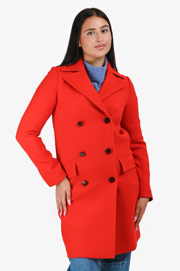 Christian Dior Red Wool Black Buttoned Midi Coat Size 6