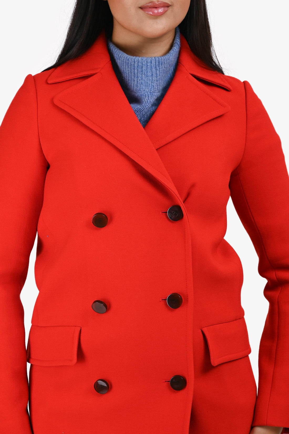 Christian Dior Red Wool Black Buttoned Midi Coat Size 6