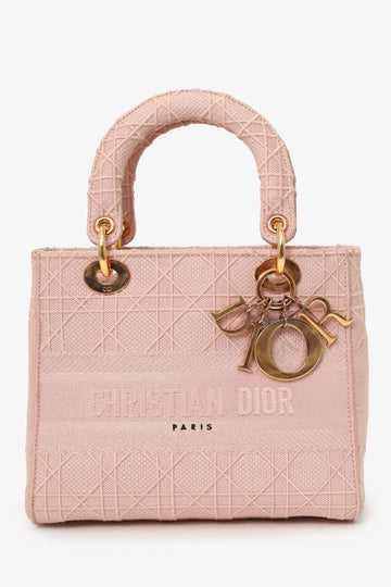 Christian Dior 2020 Pink Cannage Embroidered Canvas Medium Lady D-Lite With Strap