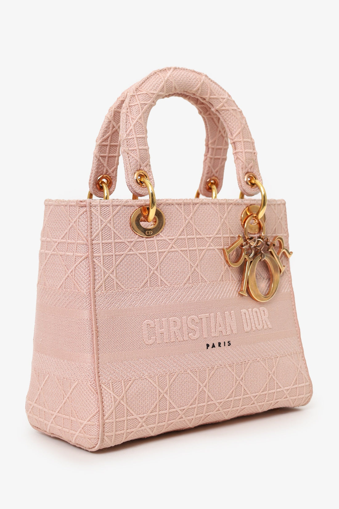 Christian Dior 2020 Pink Cannage Embroidered Canvas Medium Lady D-Lite With Strap