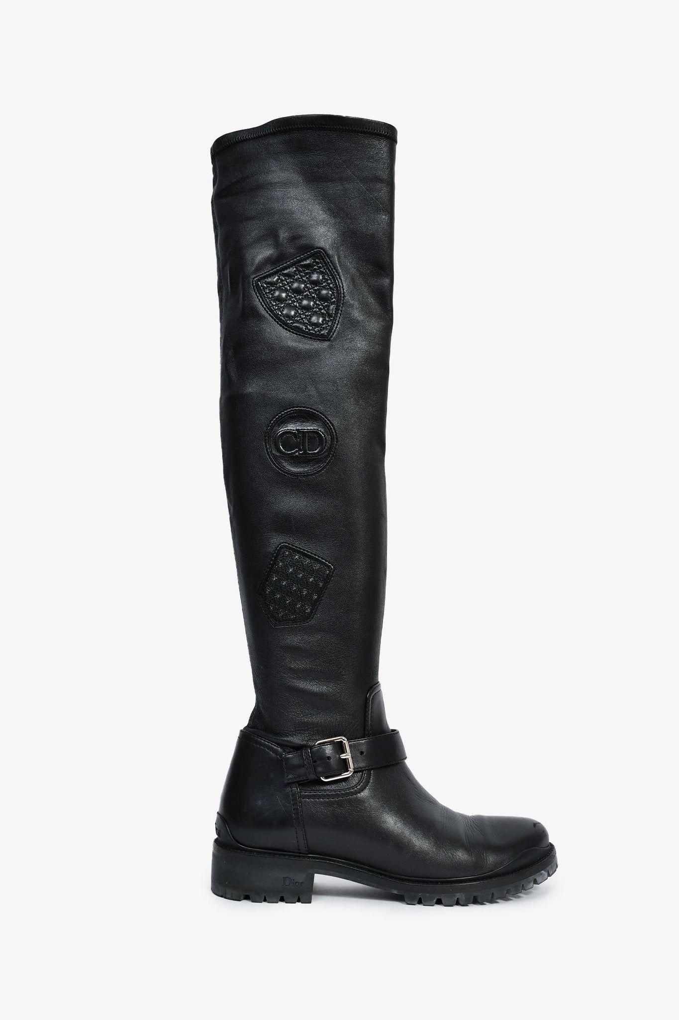 Christian Dior Black Leather Thigh High Boots Size 9