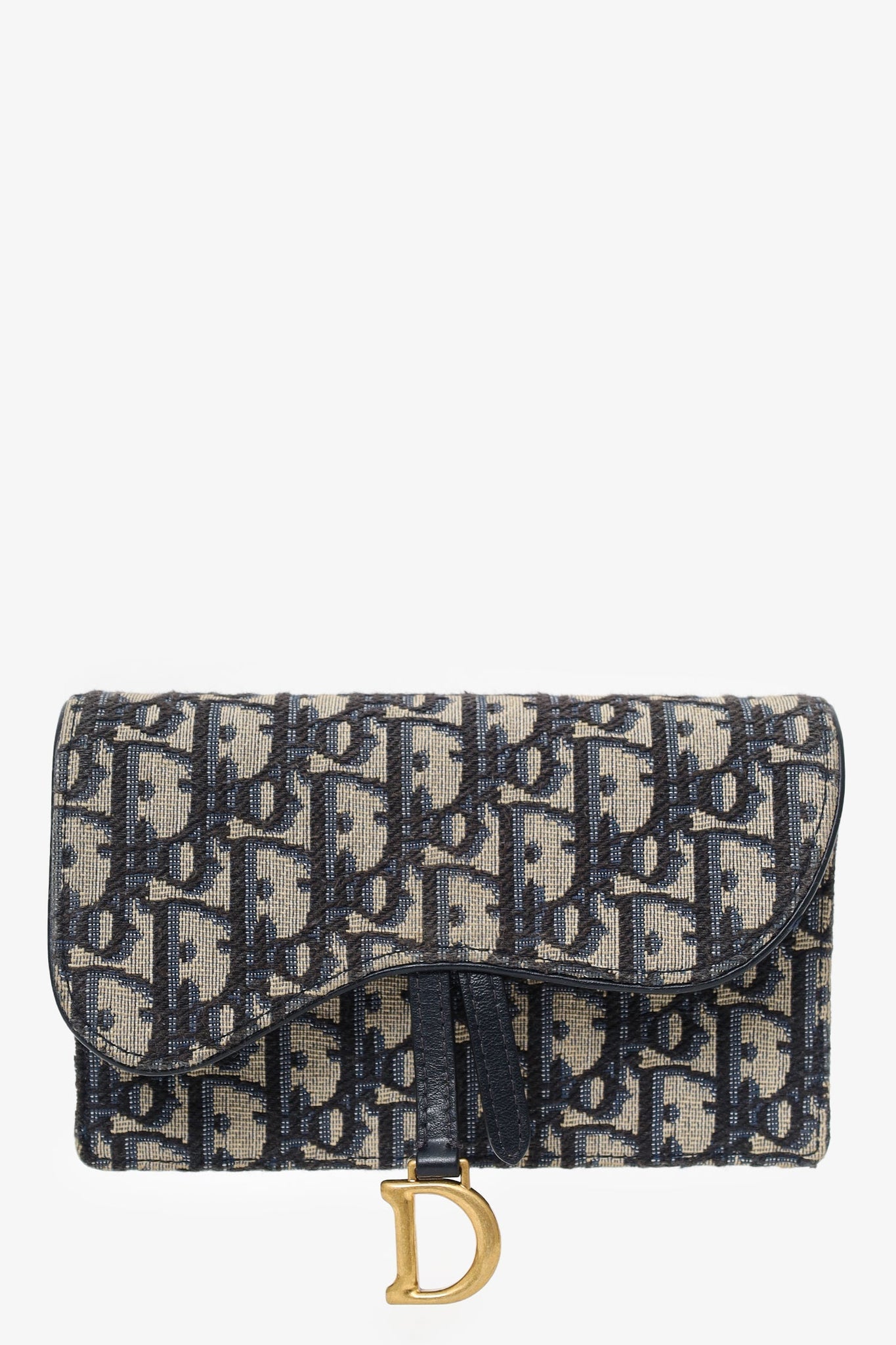 Christian Dior 2022 Navy Oblique Jacquard Saddle Belt Pouch