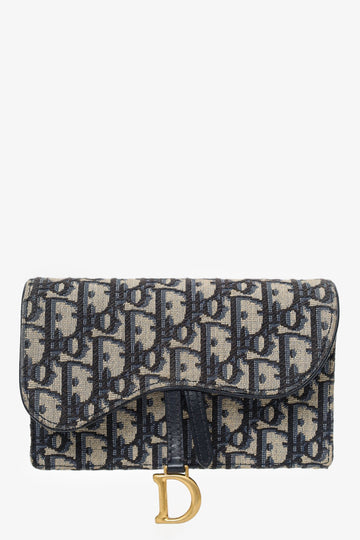 Christian Dior 2022 Navy Oblique Jacquard Saddle Belt Pouch