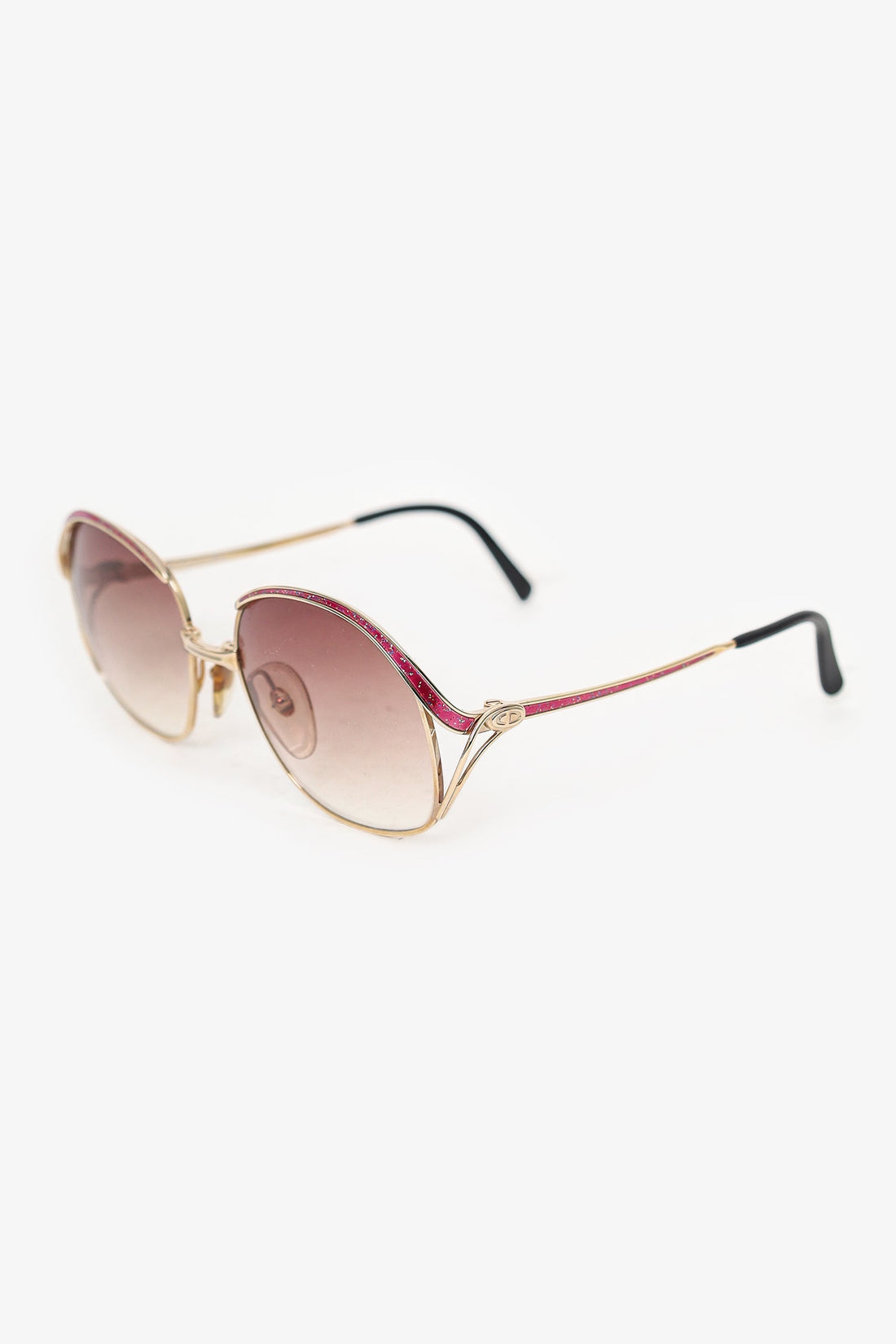 Christian Dior Vintage Gold/Pink Frame Square Sunglasses