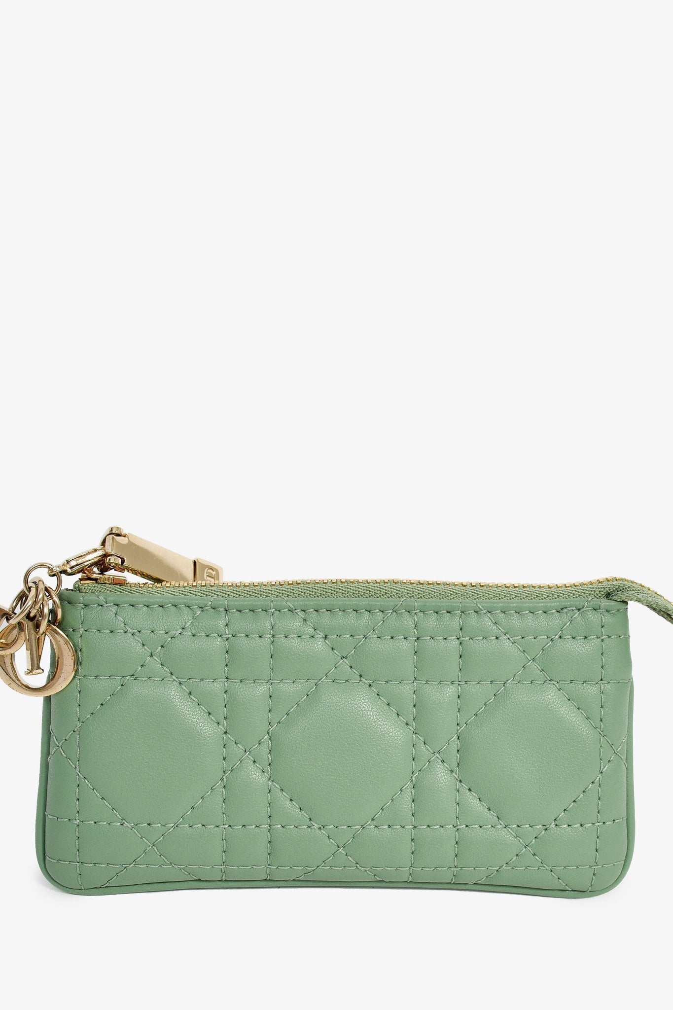 Christian Dior 2022 Green Leather Cannage Coin Pouch