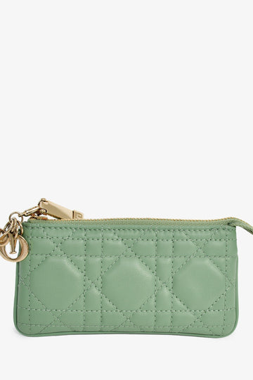 Christian Dior 2022 Green Leather Cannage Coin Pouch