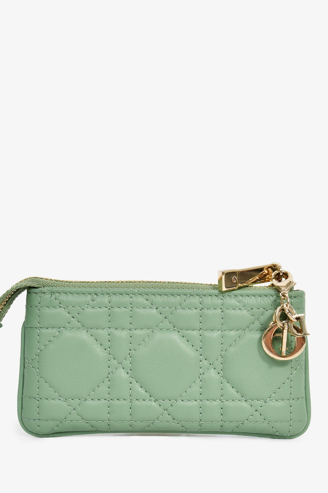 Christian Dior 2022 Green Leather Cannage Coin Pouch