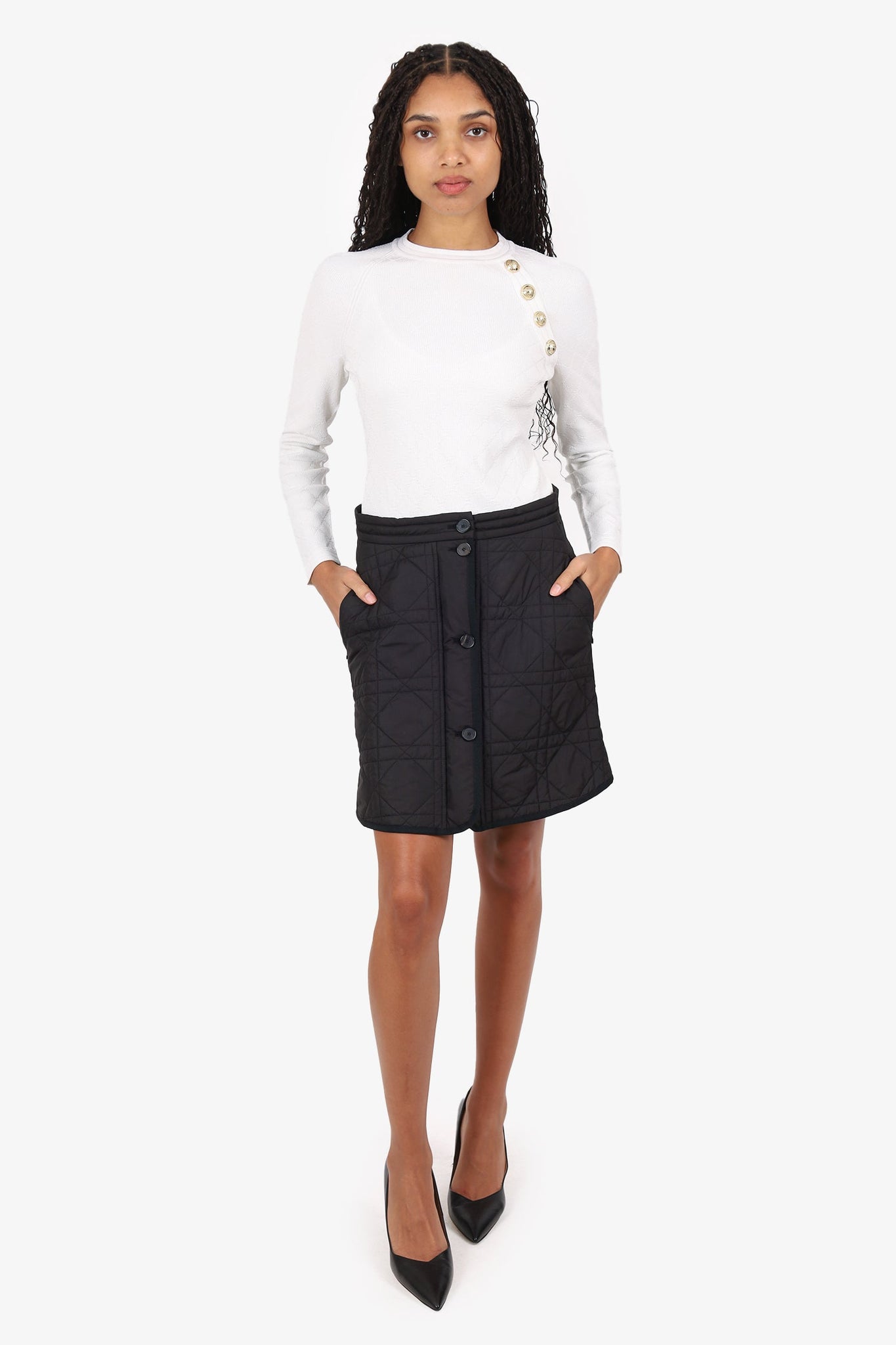 Christian Dior Grey Nylon Macrocannage Mini Skirt Size 8